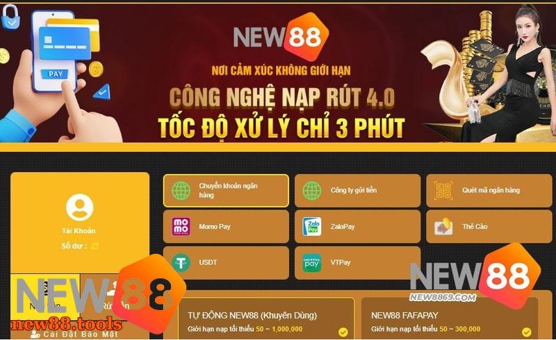 Nạp Tiền NEW88 Nhiều Cách Thức Và An Toàn